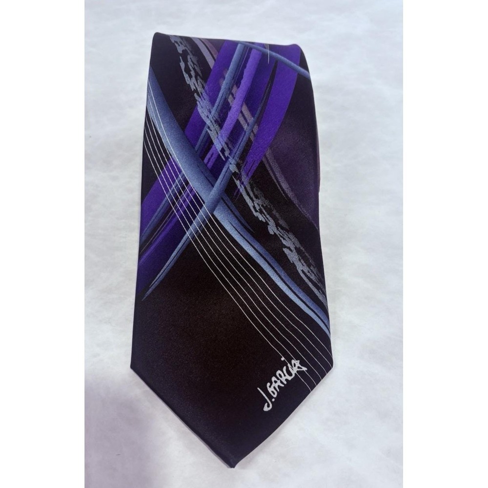 J. Garcia Curves and Lines 100% Silk Tie Artist Proof No. 10‎ Purple Black
